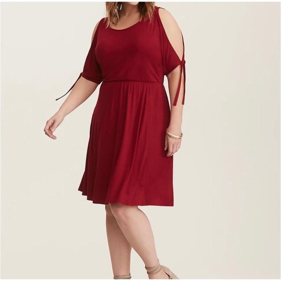 Torrid Red Jersey Cold Shoulder Stretch Dress 2X - Picture 1 of 7